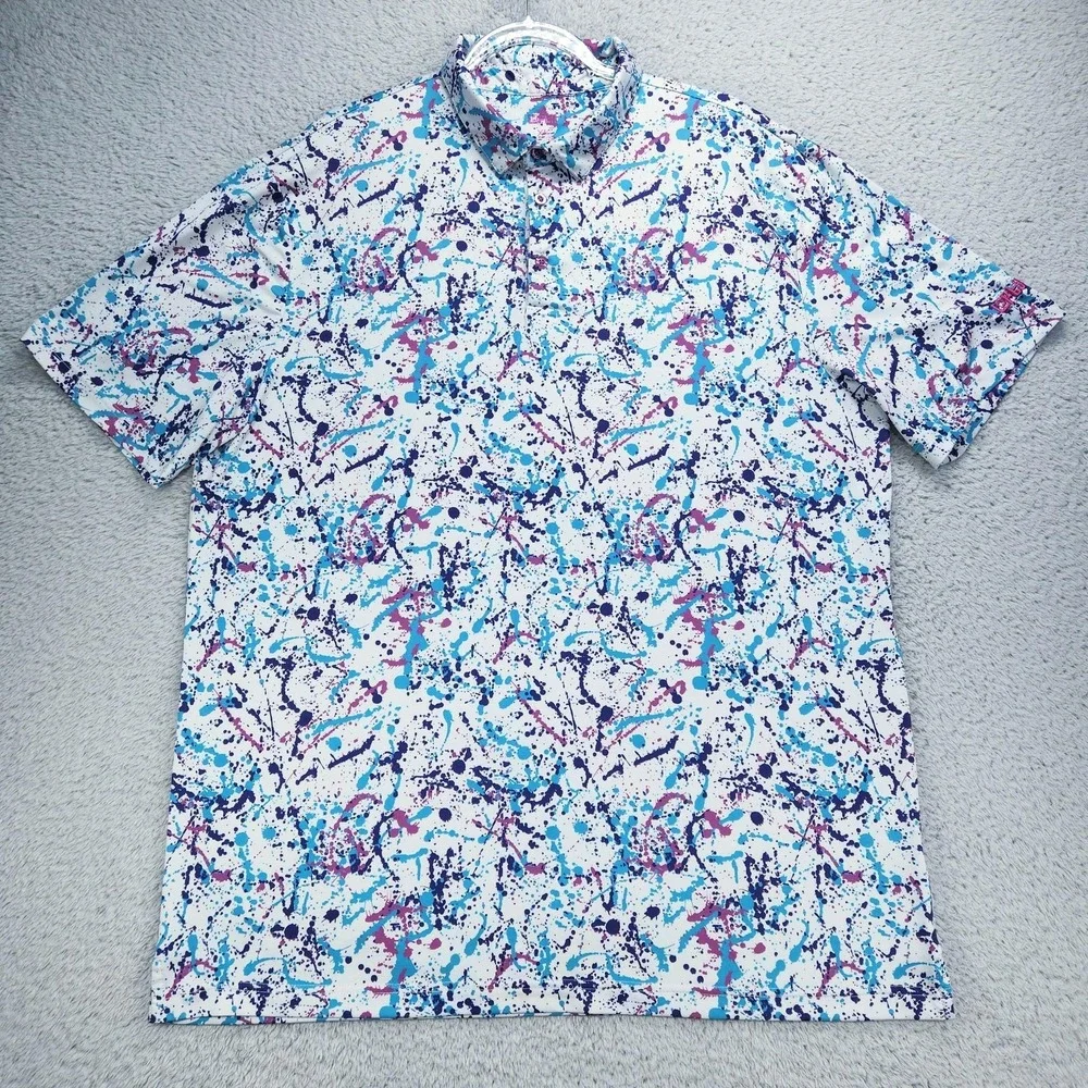 Lofty Llama Polo Mens XL Multicolor Paint Splatter Golf Performance Stretch